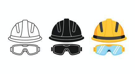 Fototapeta premium Safety gear set hard hat and goggles for construction and industrial work vector