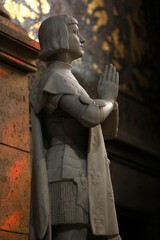 Sacre Coeur de Montmartre basilica, Paris, France. Statue depicting Joan of Ark praying