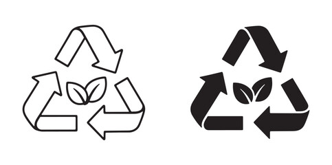 Recycle symbol with green leaves icon for environmental sustainability vector