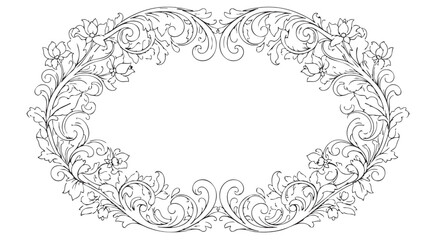 Decorative Floral Vector Frame Elegant Botanical Design with Curved Symmetrical Floral Elements in Vintage Style for Wedding Invitations