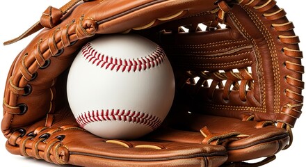Leather baseball glove with a baseball inside