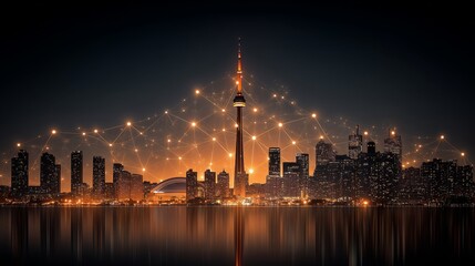 Obraz premium technology background illustration of future digital city with big data connectivity