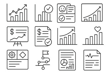 Business analytics line icon set. data, charts, and marketing linear icons collection