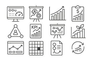 Business, analytics outline icon set. data, chart, report, workflow icons collection