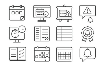 Business and productivity line icon set for organization, planning, and management