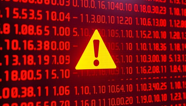 Red alert warning sign on a background of financial data.