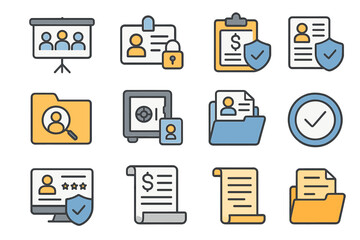 Fototapeta premium Business and security linear icon set. data, protection, file management icons collection