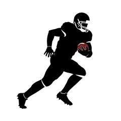 Dynamic silhouette of an American football player running with the ball, an isolated vector graphic symbolizing athletic power and motion