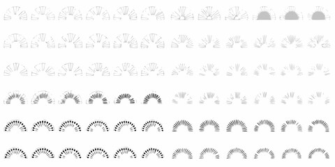 Obraz premium Collection of semicircular fan shapes with varying line density and shading representing growth and progress
