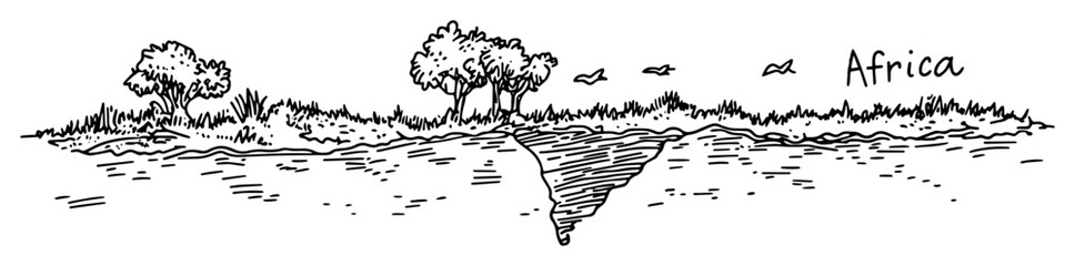 african map landscape sketch – monochrome outline vector illustration