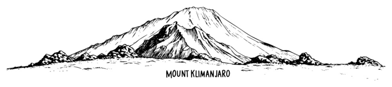 mount kilimanjaro mountain landscape &ndash; monochrome outline vector illustration