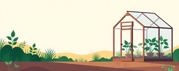 Minimalist Ecofriendly Greenhouse with Plants Flat Design