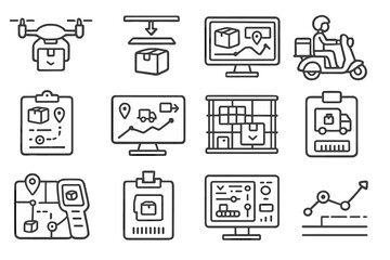 Logistics and delivery outline icon set. efficient shipping and tracking symbols