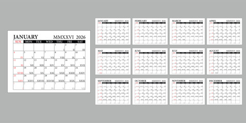 Roman numeral calendar  2026