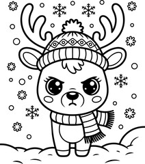 Cute Cartoon Reindeer in Winter Scene Coloring Page Ready For Creative Artistic Expression and Fun