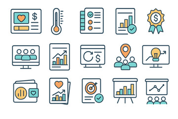 Business analytics icon set. flat style for data, charts, reports, and growth illustrations
