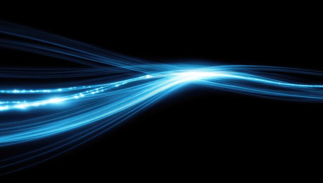 Abstract blue light trails on black background - Powered by Adobe