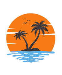 Minimalist Tropical Sunset Logo Collection – Beach, Surf, and Travel Vector Designs for Merch and Branding