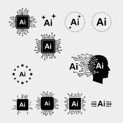 Obraz premium AI and technology icons for digital brains and machine learning.