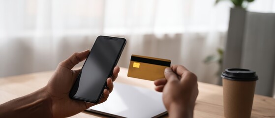 The Smartphone and Credit Card Used for Mobile Payment at Modern Workspace