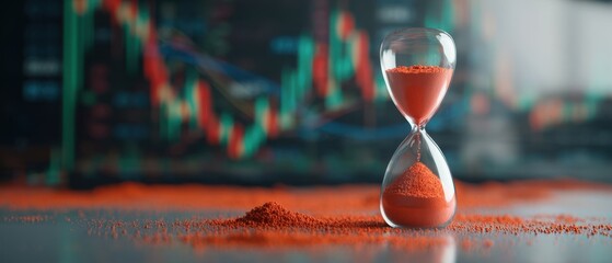 The Hourglass Emphasizing Financial Time Pressure Against Blurred Stock Market Charts