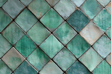 Fototapeta premium Green diamond tiles arranged in a pattern a textured background