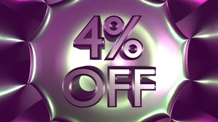 4 Percent Off On Glowing Background Animation For Business And Sale Concept