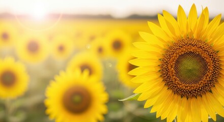 Obraz premium Vast Field of Golden Sunflowers Bathed in Warm Sunlight