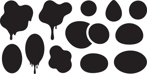 Fototapeta premium Collection of Abstract Black Shapes Dripping, Oval, Round, and Irregular Forms