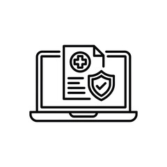 Digital health insurance document with shield and cross icon on laptop