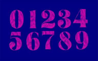 Topographic Pattern Number Font – Abstract Contour Line Numeric Typeface 0-9 for Modern and Creative Design