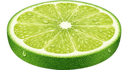 Close-up view of a vibrant cross-section of a fresh lime revealing juicy segments and a bright green rind perfect for culinary and beverage applications. transparent background