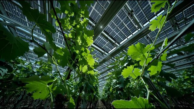 Hopeful future for agrivoltaics dual use solar panel technology on vine farm for sustainable agriculture and green energy production