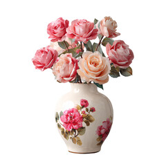 Obraz na płótnie Canvas Roses in Floral Vase, isolated on transparent background