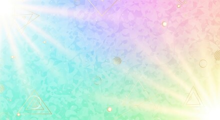 Gradient background with soft light rays scattered golden geometric outlines layered triangles spheres and faint organic patterns