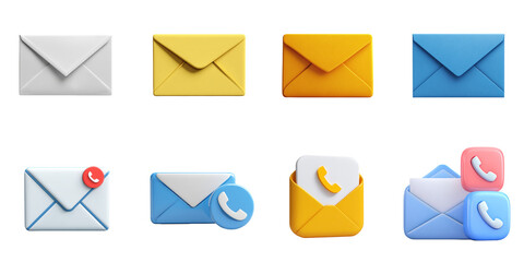 Mail and phone png 3d icon isolated object background for communication purpose.