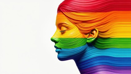 A Captivating Profile of a Woman Enhanced with Vibrant Swirls of Rainbow Colors Depicting Diversity and Inclusion Through Artistic Expression