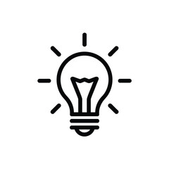 Simple line art icon of a glowing light bulb representing ideas