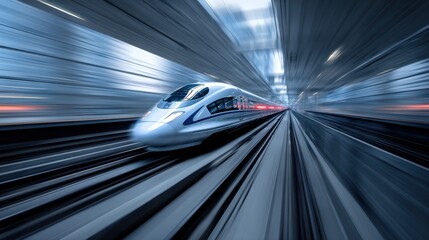 Fototapeta premium A Crystal Clear photo of create a blurry image of a high speed bullet train on thrill ride tracks like a rollercoaster.