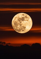 Full Moon Rising Over Fiery Sunset Landscape