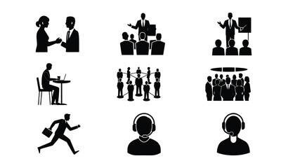 Business People Vector Icons Meeting, Presentation, Teamwork, Collaboration, Support