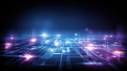 Futuristic digital technology concept background with glowing grid and light streaks in vibrant neon colors for innovation connectivity and high tech industry
