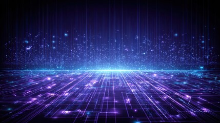 Futuristic digital landscape with glowing grid and sparkling light particles creating a vibrant high-tech virtual environment