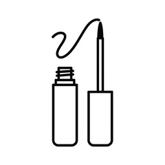 Simple line art icon of liquid eyeliner bottle and wand