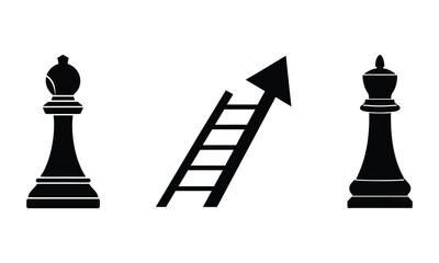 Vector Silhouette Icon Set Business Strategy Chess Ladder Progress White Background
