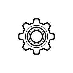 Simple black and white line art illustration of a gear