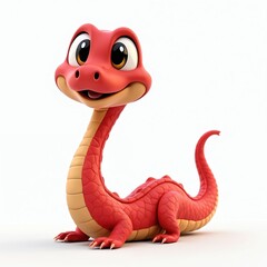 Fototapeta premium Adorable cartoon red snake illustration. 3D render of cute friendly reptile character. Vibrant, colorful digital art with playful, joyful demeanor. Ideal for children themes, storytelling, fantasy