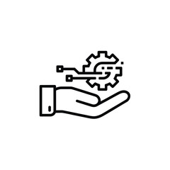 Hand holding gear and digital circuit for technology and innovation