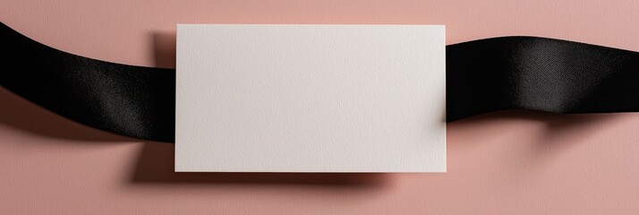 Condolence card with textured paper and black satin ribbon, funeral concept, grief