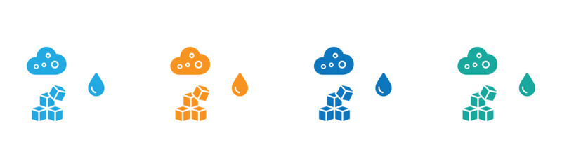 Four Variations of Cloud, Water Droplet, and Ice Cubes